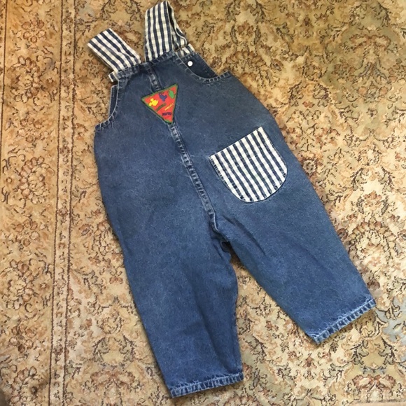 VINTAGE Euro Disney size 18 Month Denim Overalls Patches & Plaid Inserts UNISEX - Picture 2 of 16